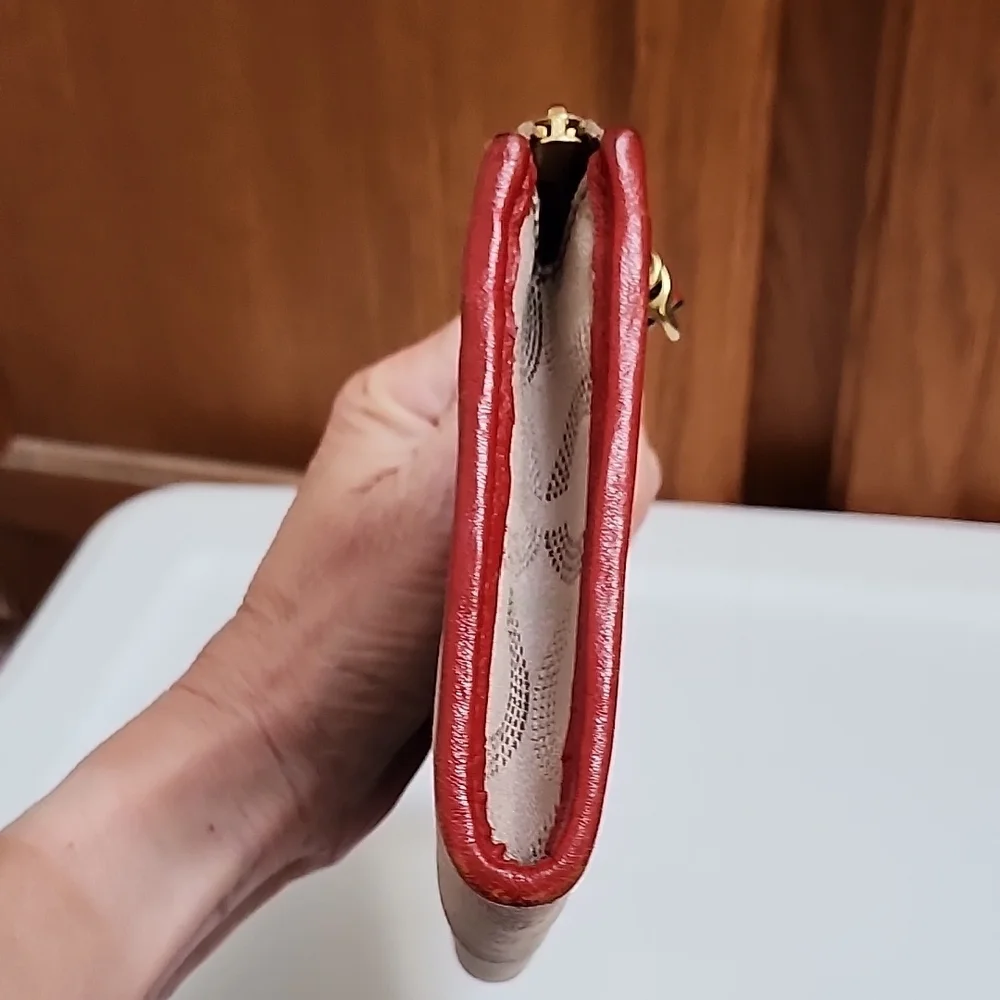 Coach Tan and Red Signature Wristlet